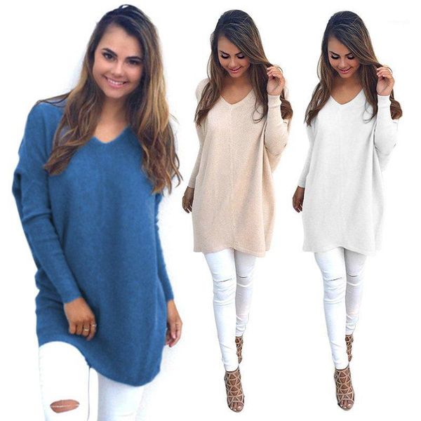 

wholesale- solid outwear womens v-neck chunky knitted oversized baggy sweater jumper, White;black