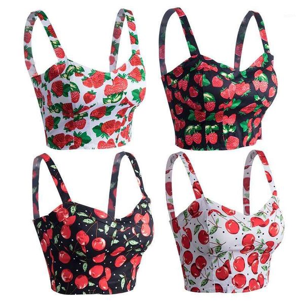 

summer camis women crop sleeveless shirt slim lady bralette strap skinny vest camisole strawberry cherry 1051, White
