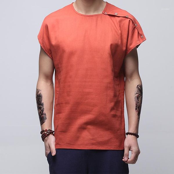 

4 colors short sleeve men summer shirt streetwear vintage collarless shirt man korean style men clothes linen mens shirts xxxl1, White;black