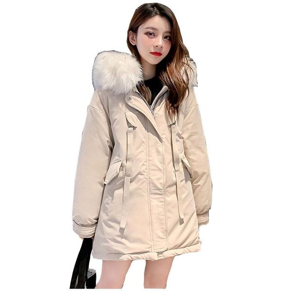 

oversize fur coat hooded winter down coat women jacket thick warm long bakery cotton padded wadded parkas back zipper big pocket, Black