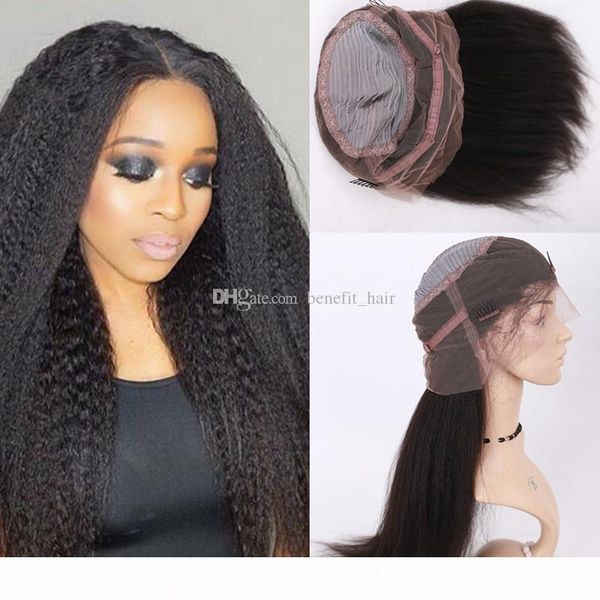 

kinky straight 360 lace wig 180% density full lace human hair wigs 360 lace frontal wig frontal coarse yaki human hair wigs, Black;brown