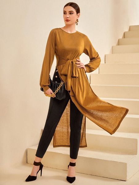 

split thigh knot detail raglan sleeve tee u2xc#, White