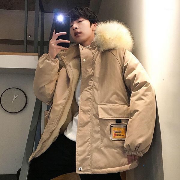 

2020 winter new men's parka korean streetwear woman parkas hooded thicken zipper fashion man printed coats1, Black