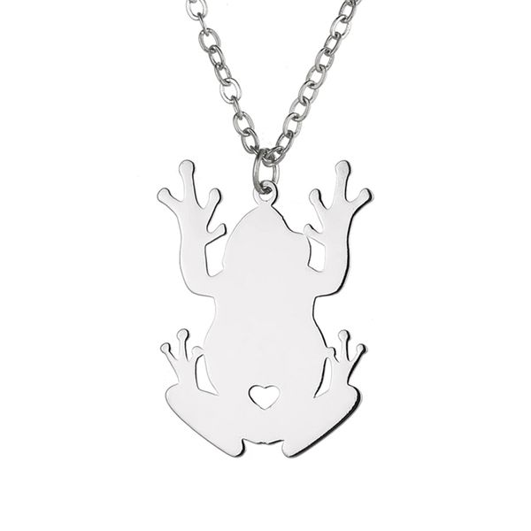 Frosch-Anhänger-Halskette mit Liebesherz, Edelstahl, Tiere, Charm-Gliederkette, Schmuck für Damen und Herren, Kinder, Geschenke