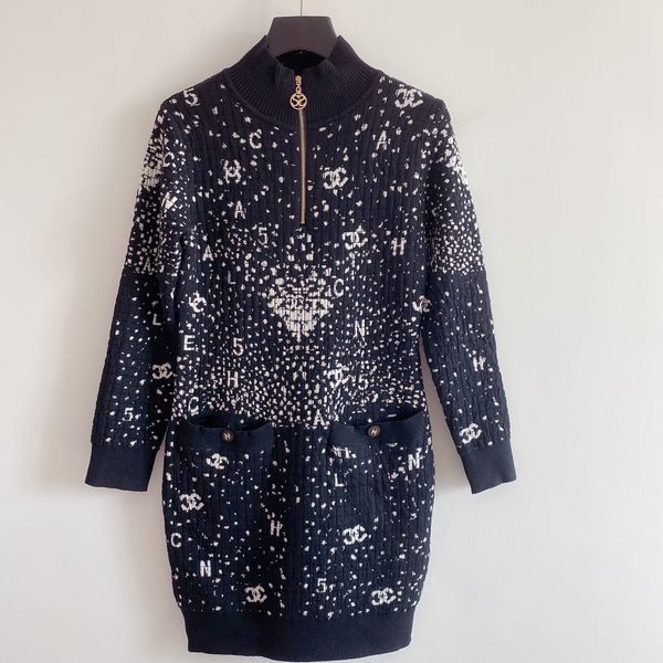 

milan runway dress 2020 stand collar long sleeve print designer designer dress brand same style dress 0921-16, Black