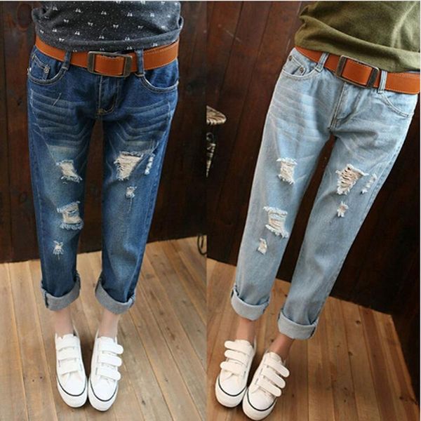 

women jeans 2021 spring summer denim harem pants hole ripped female wholesale casual loose jeans plus size 38 women's trousers, Blue