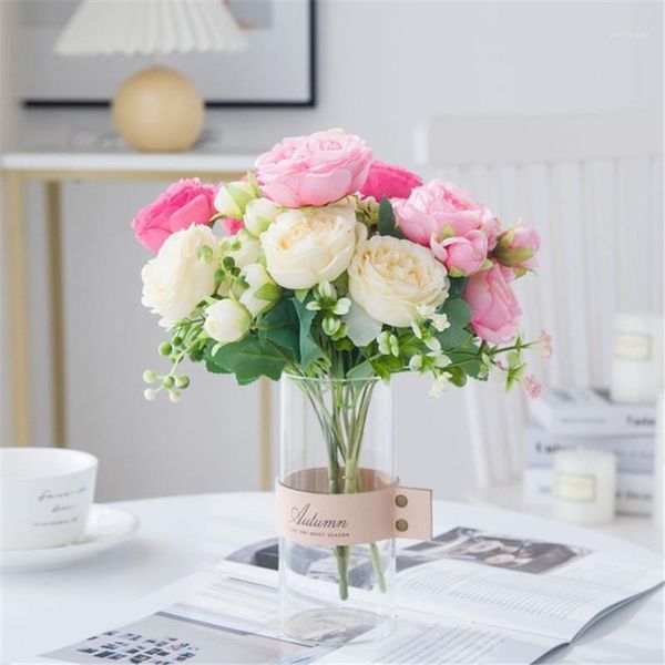 

decorative flowers & wreaths pink silk peony artificial rose wedding home diy decor big bouquet foam accessories craft white fa