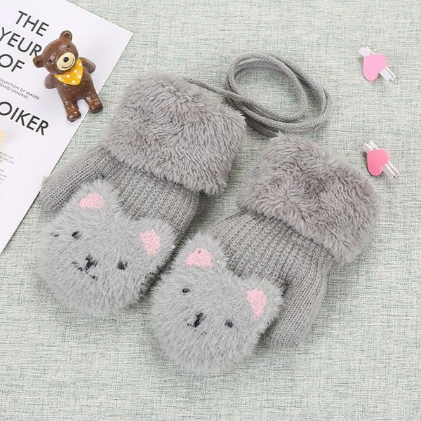 

five fingers gloves 1pair cartoon baby mittens winter warm kids girl knitted children toddler thick mitten handschoen for 2-7 years1, Blue;gray