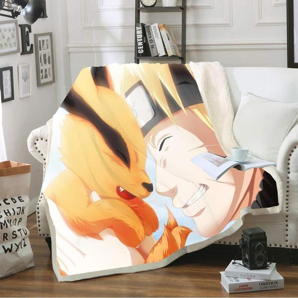 

naruto and fox blanket anime theme custom winter cozy blanket cartoon animals large bedspread 150x200cm sherpa fleece blanket