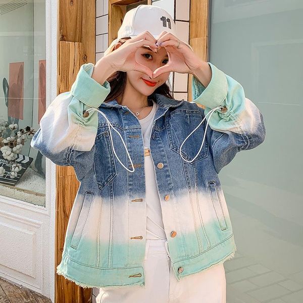 

new autumn winter denim jacket women chic gradient color jackets women plus size personality basic coats chaquetas mujer, Black;brown