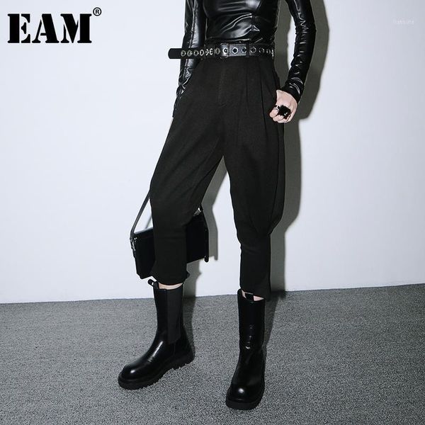 

eam] high elastic waist vintage black pleated harem woolen trousers new loose fit pants women fashion tide spring autumn 20201, Black;white