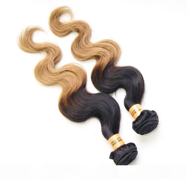 

brazilian virgin hai body wave t1b 27 two tone extensions human 100g grade 6a unprocessed virgin brazilian hair weave bundles, Black