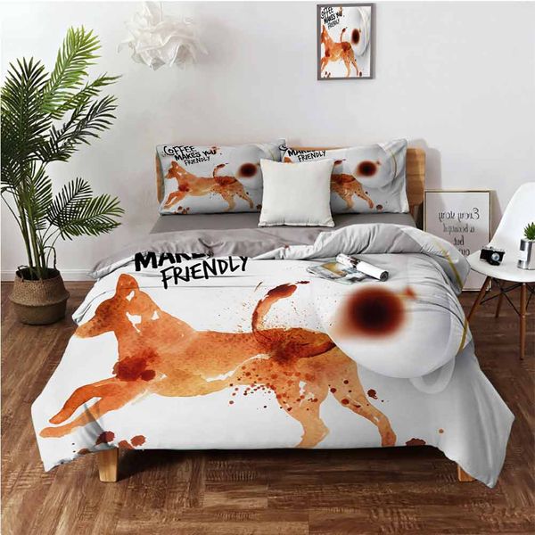 

friendly animal jumping dog watercolor splatters coffee drop artbedding 3-piece set