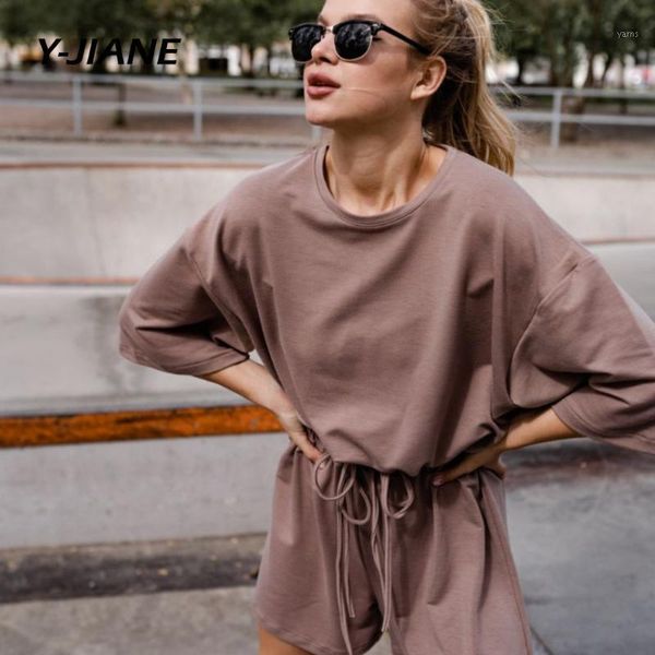 

summer beach casual o neck khaki long sleeve two piece set and shorts drawstring 2 piece women set outfits#g31, Gray