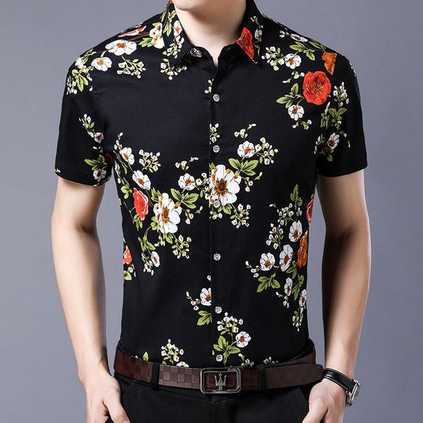 

ymwmhu new men's floral shirt long sleeve casual shirt fashion flower printed turn-down collar slim fit shirt for mens clothing 1021, White;black