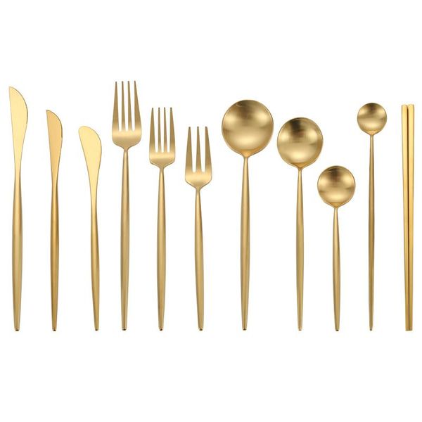 

gold cutlery set forks knives spoons 18 10 stainless steel dinner dinnerware set fork spoon knife chopsticks set dropshipping h wmtjgr