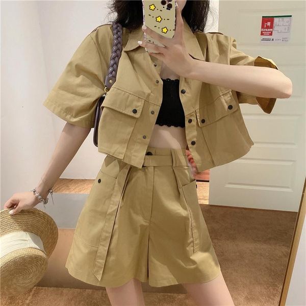 

new mode female ensemble parts 2021 korean working style done with suit tool short retro shirt design shorts will see two pieces pdk8, White