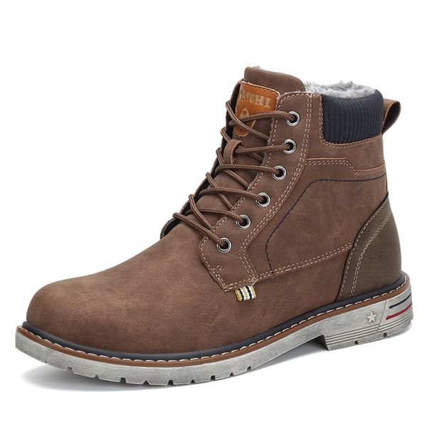 

fashion winter men military outdoor warm snow ankle flat boots anti-skid safety shoes zapatos de hombre y200915, Black;brown