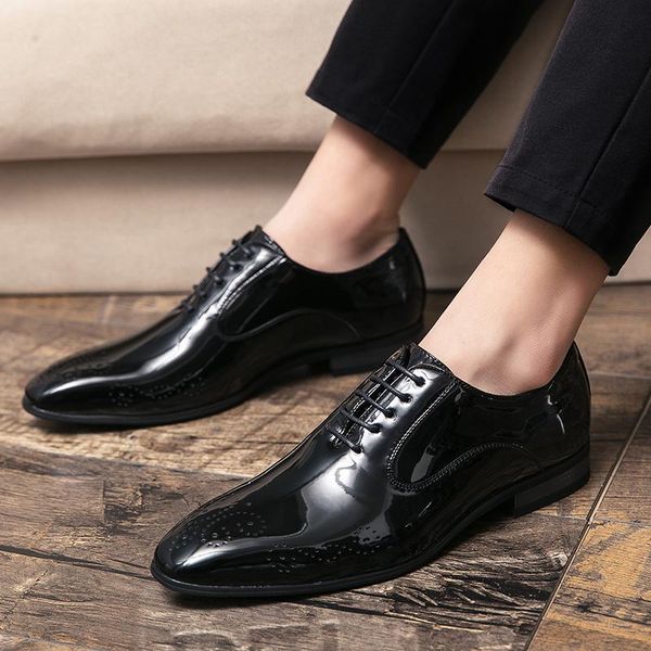 

men's dress shoes leather brogue men wedding party oxford shoes lace-up office suit men casual luxury italian big size 48, Black
