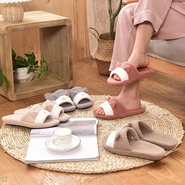 

2020 winter new house fur slippers for women bedroom warm flock plush couples shoes comfortable indoor ladies furry slippers #yf94, Black