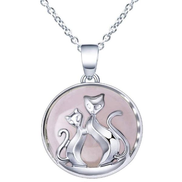 

10 pcs silver plated lovely cat amethyst stpme pendant rose quartz for couple gift animal jewelry