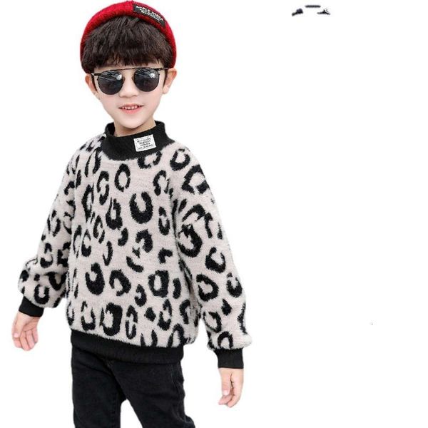 

autumn 2020 boys new and fashion winter mink sweater children's plush leopard print bottom coat, Blue