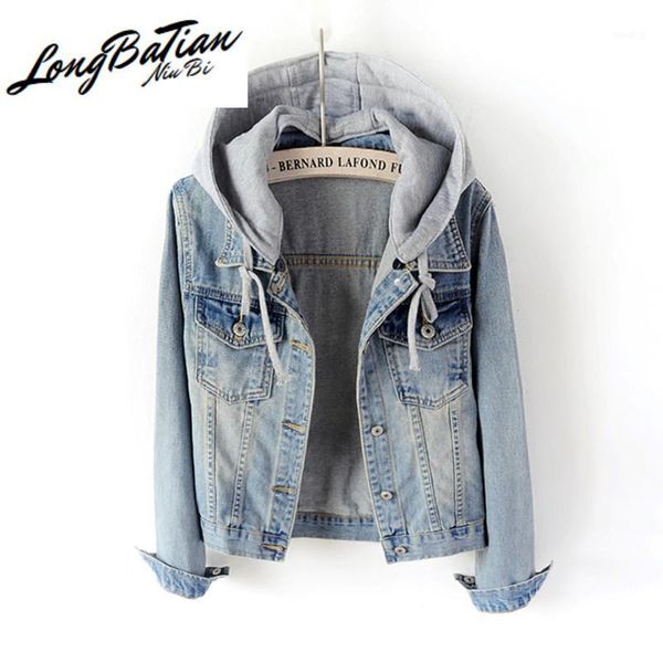 

spring denim women 2020 new vintage plus size short ladies jeans jacket harajuku removable hooded female coats 4xl1, Black;brown