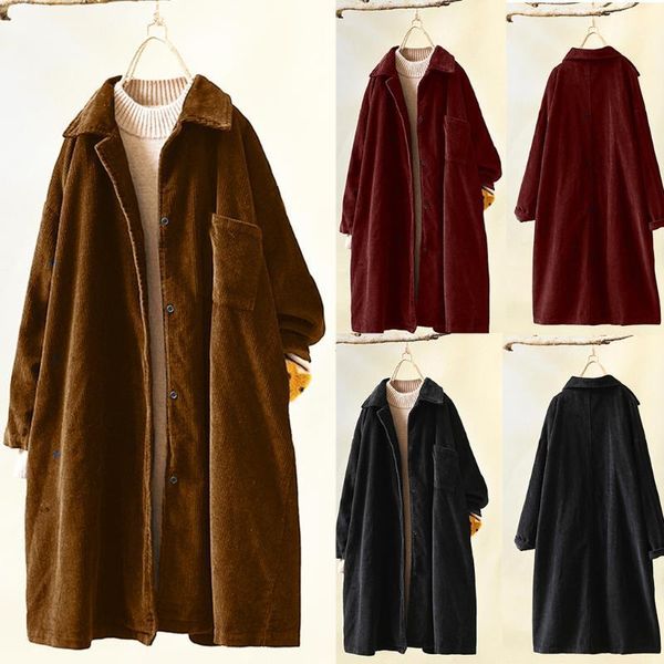 

winter women jacket casual solid color button loose large size corduroy jackets ladies button long sleeve vintage coats1, Tan;black