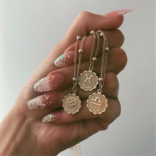 

twelve constellations coin necklace statement copper leo pendant necklace women jewelry twelve horoscope clavicle chain, Silver