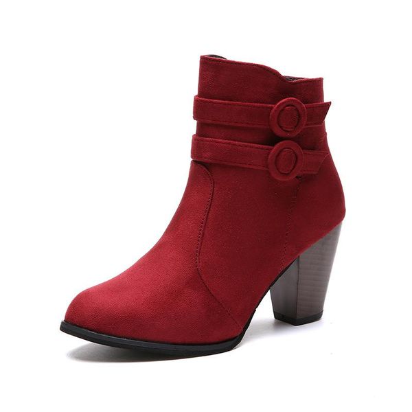 

8cm women's boots martin boots high-heeled short round buckle short tube student warm snow boot 2020 autumn and winter new, Black
