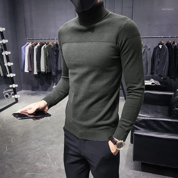 

autumn winter sweater men's turtelneck sweaters solid warm knitted pullovers male sweaters casual fashion slim fit pullovers1, White;black