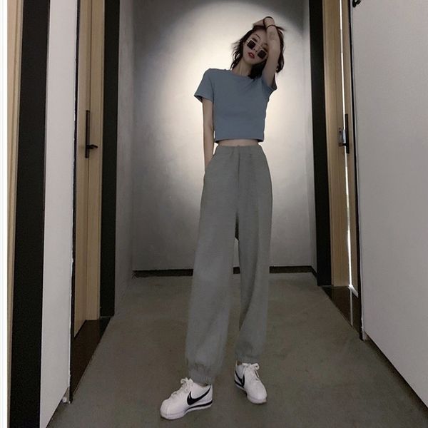 

mln6r 2020 new internet celebrity high-cold high sister light western style royal style aging temperament mature waist wide wide leg pants l, Gray