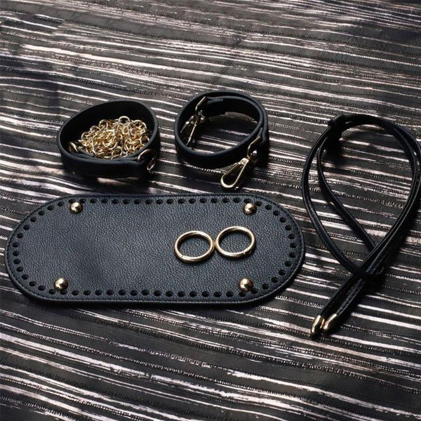 

5pcs/set diy crochet handbag accessories faux leather shoulder strap bag bottom 23ge, Black