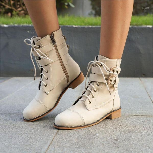 

fashion buckle women boots work shoes round toe lace-up women shoes black female ankle pu leather boots winter ankle boot1