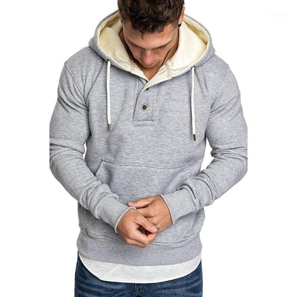 

2020 m\3xl winter men solid color long sleeve buttons drawstring warm fleece hoodie coat, Black;brown