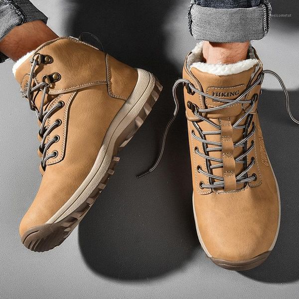 

waterproof boots fur warm men's casual boots cotton shoes leather winter flannel men's army anti-skid shoes1, Black
