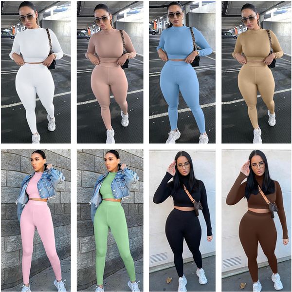

autumn and winter fashion 2020 new women designer clothes stylish solid-color slim long sleeve women's leggings breathable sports suit, Gray