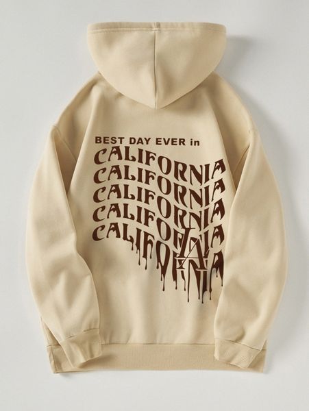 

slogan graphic kangaroo pocket drawstring thermal hoodie g3by#, White;black