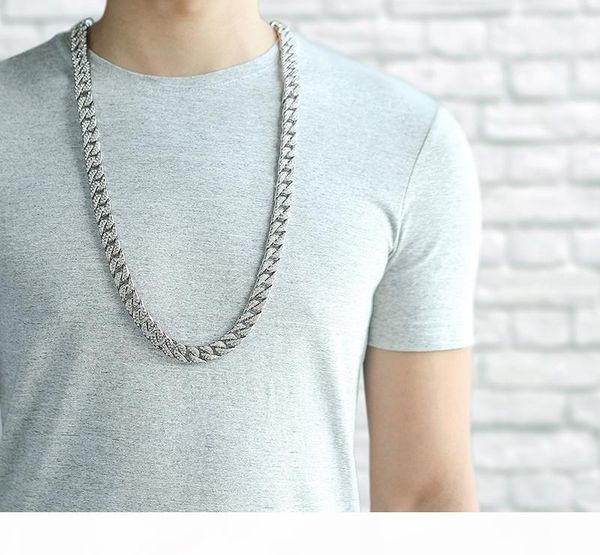 

14mm cool mens chain gold silver hip hop full rhinestones necklace curb cuban link chain and bracelets set