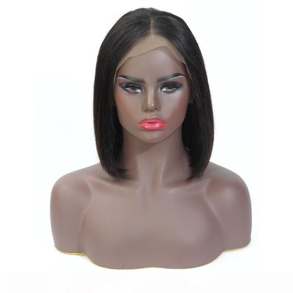 

short straight bob lace front wig 150 density brazilian pixie cut straight human hair wigs 8-16inch lace frontal wig remy hair, Black;brown
