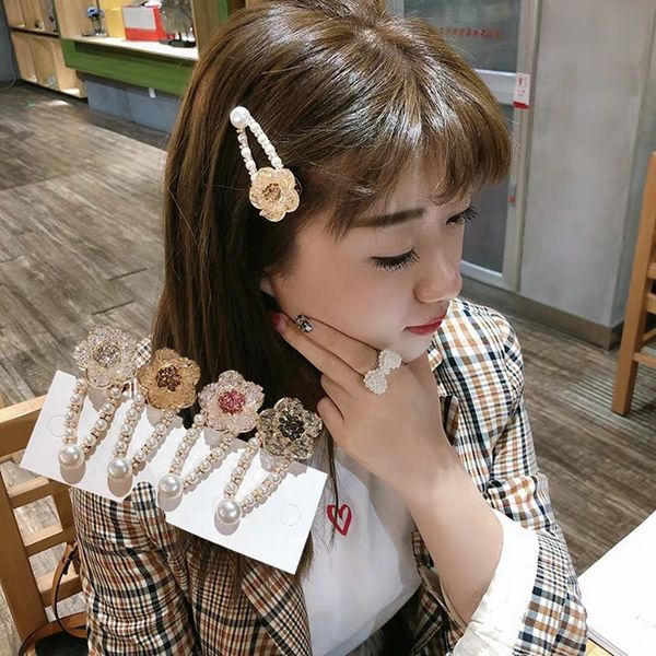 

fashion korean style pearls hair clips barrettes sweet flower shape resin hairpins for girls headwear styling hair accessories kimter-c445fz