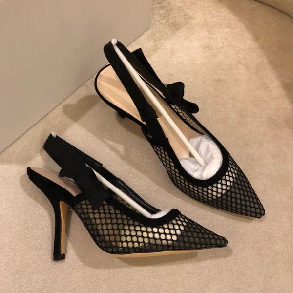 

pointed mesh heel high heels summer sandals fashion women's shoes bowknot all-match baotou elegant casual dress shoes, Black