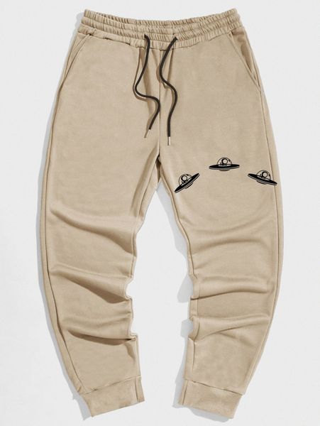 

romwe guys spacecraft print sweatpants z1vm#, Black