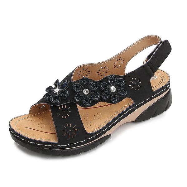 

cross-border selling sandals europe and the united states2021new summer diamond-encrusted flowers increased platform sandals, Black