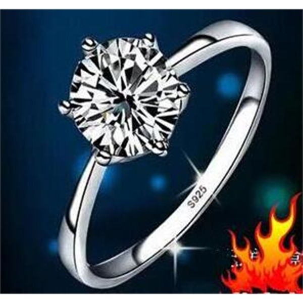 

fast real fine classic six claw one karat 1ct diamond ring 925sterling silver ring couple rings women marry wedding engagement, Golden;silver