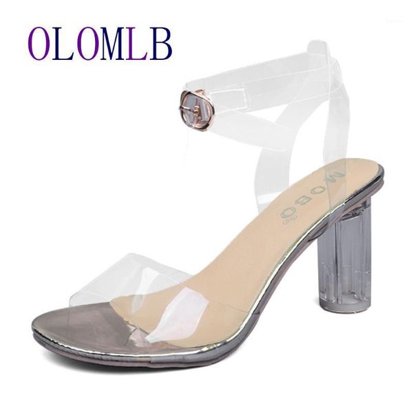

2020 new pvc women sandals clear transparent ankle strap high heels party sandals women shoes size 35-39 a5511, Black