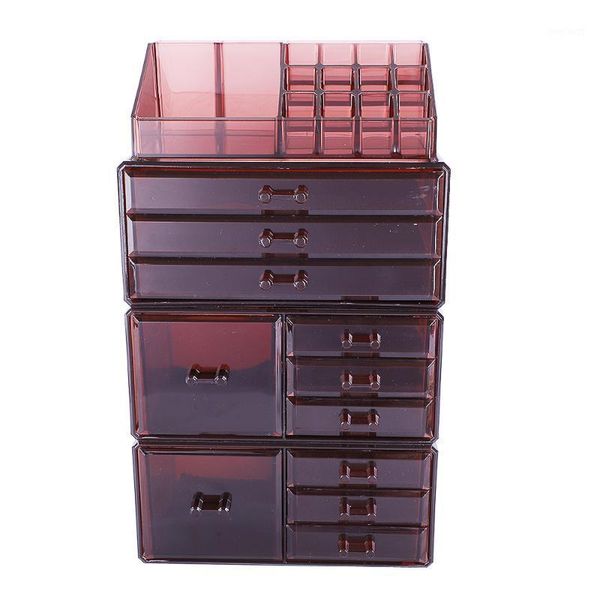 

sf-1122-10 4pcs/set plastic cosmetics storage rack transparent coffee1