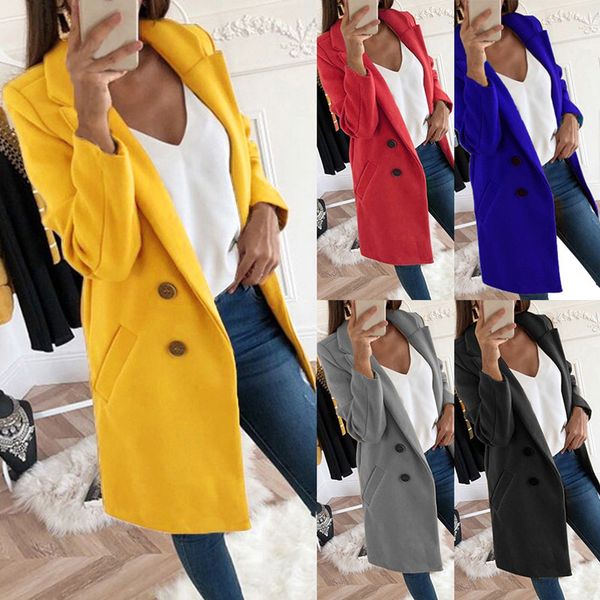 

new spring style plus size women thin blends coat turn-down collar solid slim casual long for female s lj201106, Black