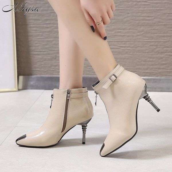 

2020 autumn winter new high-heeled martin boots women short boots stiletto women shoes pointed plus velvet w121, Black