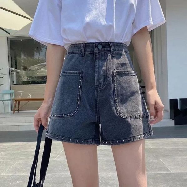 

2020 new arrival summer style female fashion embroidered flares solid high waists night club denim wide leg shorts, Blue